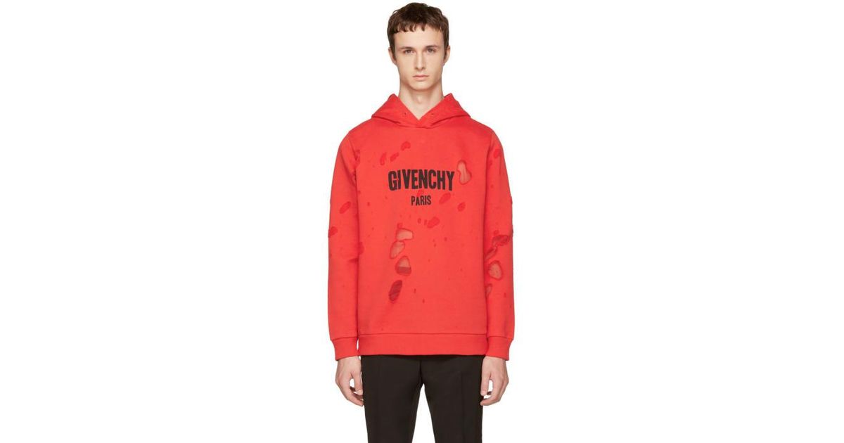 Givenchy Hoodie Red Distressed Online 