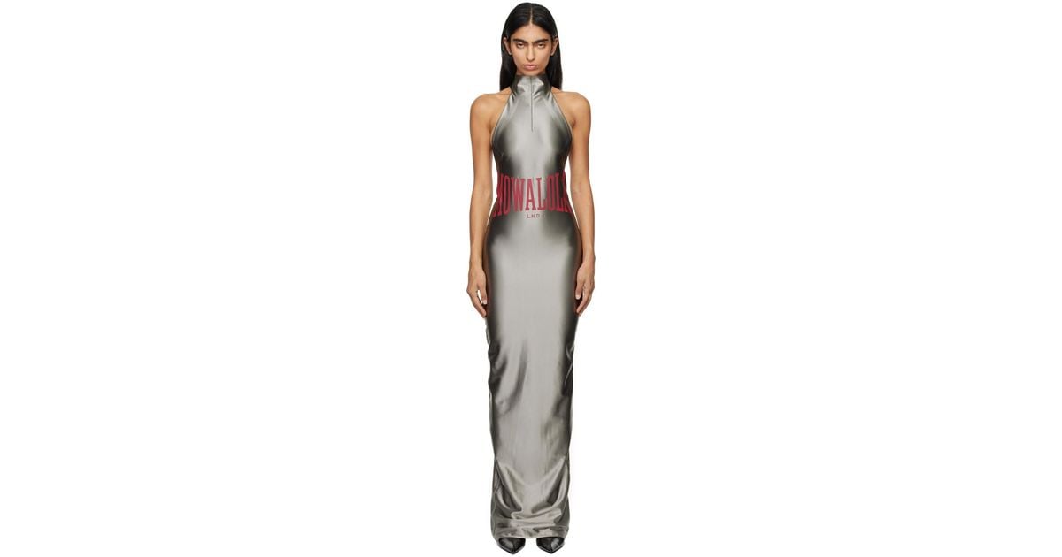 mowalola silver dress Mowalola JC Stretch Jersey Maxi Dress in Black