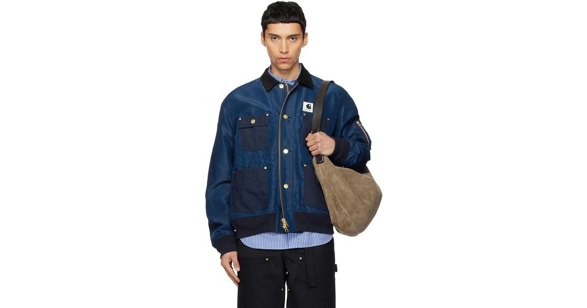 Sacai Carhartt Wip Edition Nylon Twill & Duck Jacket in Blue for