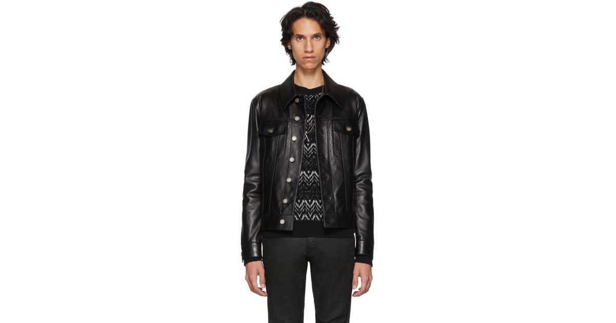 saint laurent leather trucker jacket