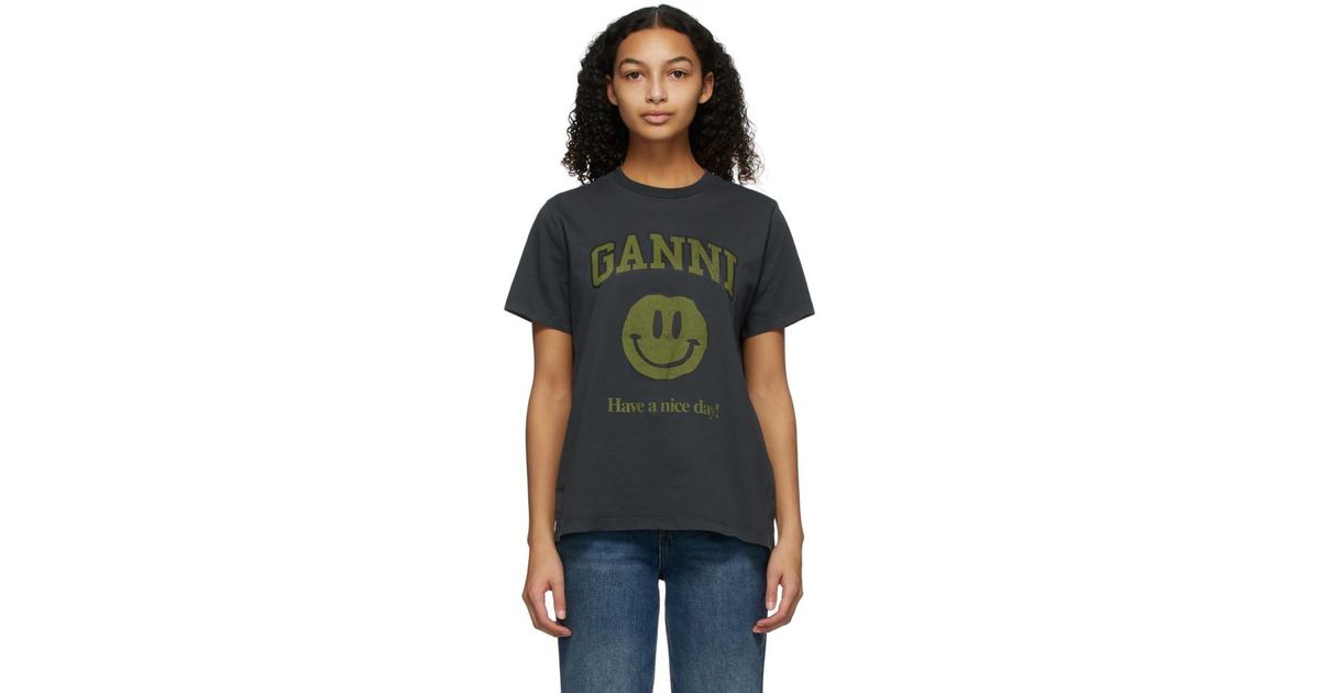 Ganni Cotton Grey Smiley T-shirt in 