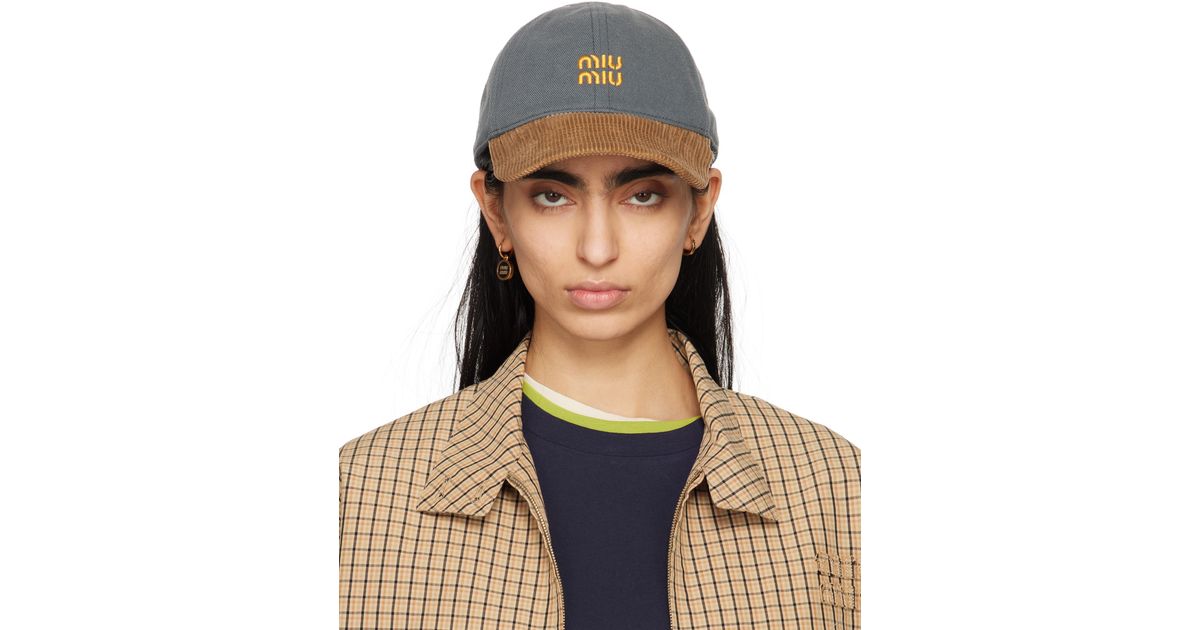 MIU MIU | DENIM & CORDUROY BASEBALL CAP GREY キャップ UNISEX Miu Miu Denim & Corduroy Baseball Cap in Blue | Lyst Canada