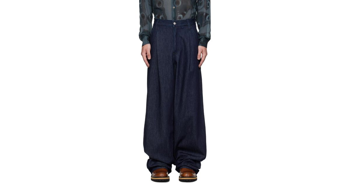 メンズ Dries Van Noten ネイビー タック ジーンズ ブルー | Lyst