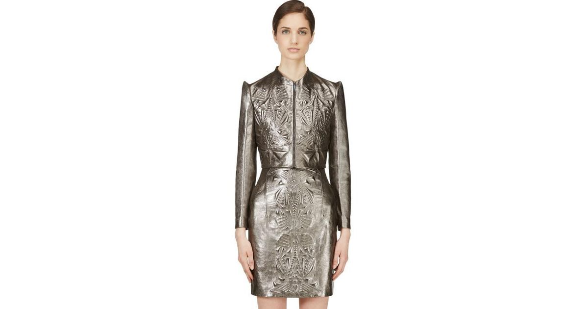 Iris Van Herpen Pewter Cropped Embossed Leather Jacket in Natural Lyst