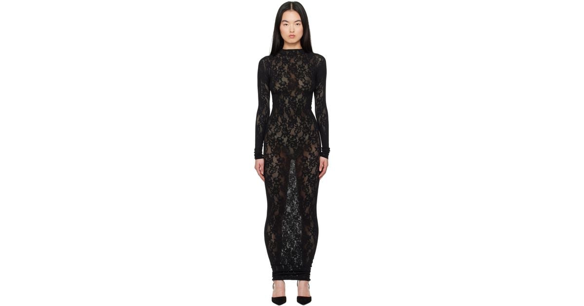 Skims Knit Lace Turtleneck Maxi Dress in Black | Lyst
