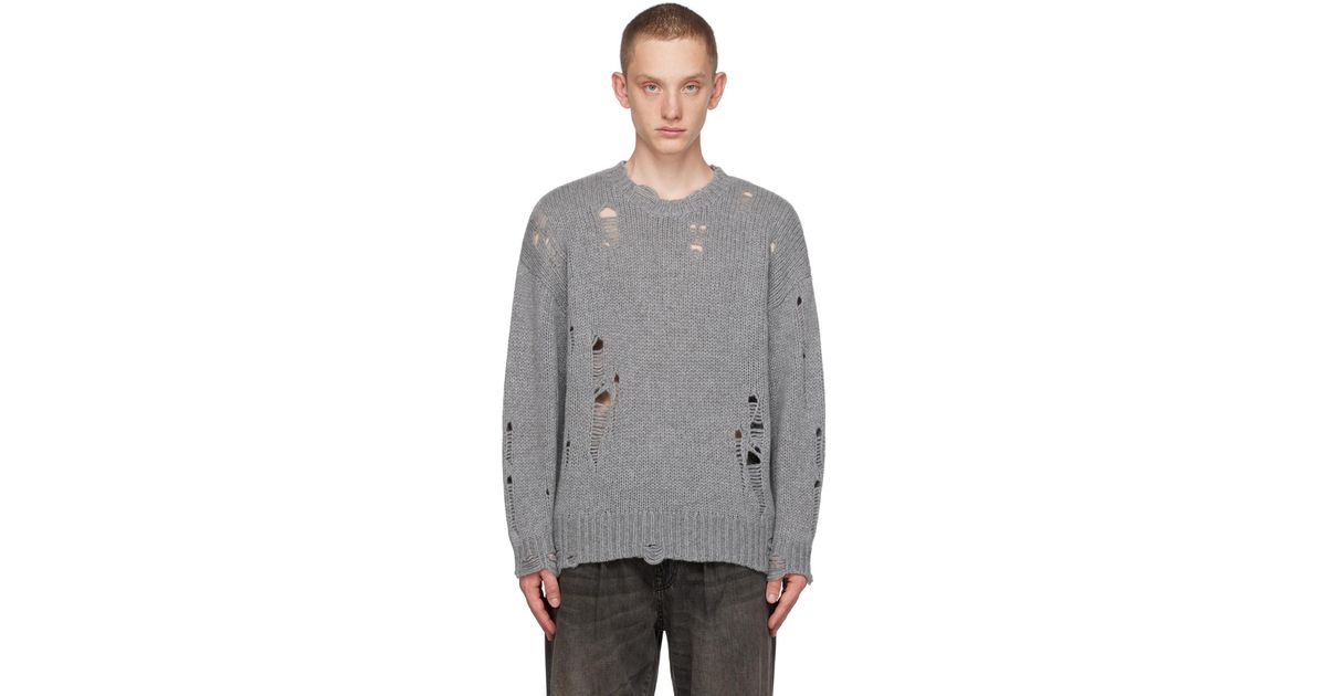 R13 Gray Distressed Sweater for Men Lyst UK