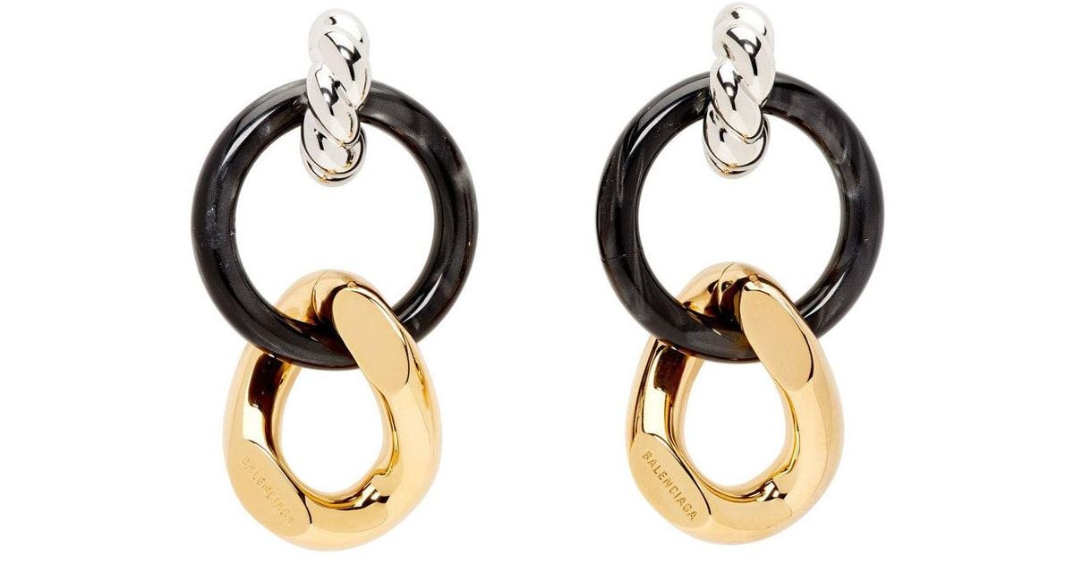 Balenciaga Synthetic Gold And Black Triple Hoop Earrings in Metallic