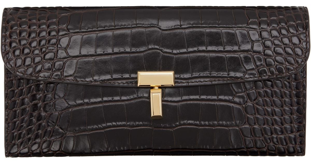 toteme★T-Lock croco-embossed wallet black TOTEME | T-Lock Croco-Embossed Wallet in Black | The UNDONE