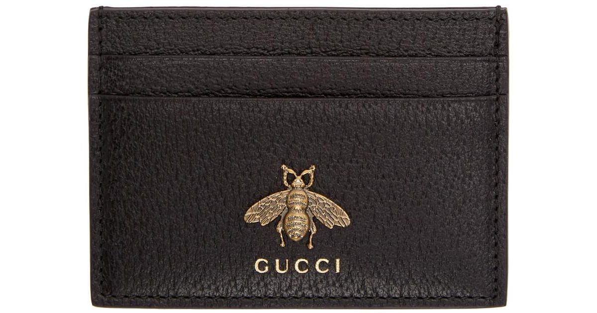 Gucci Leather Black Bee Card Holder for 