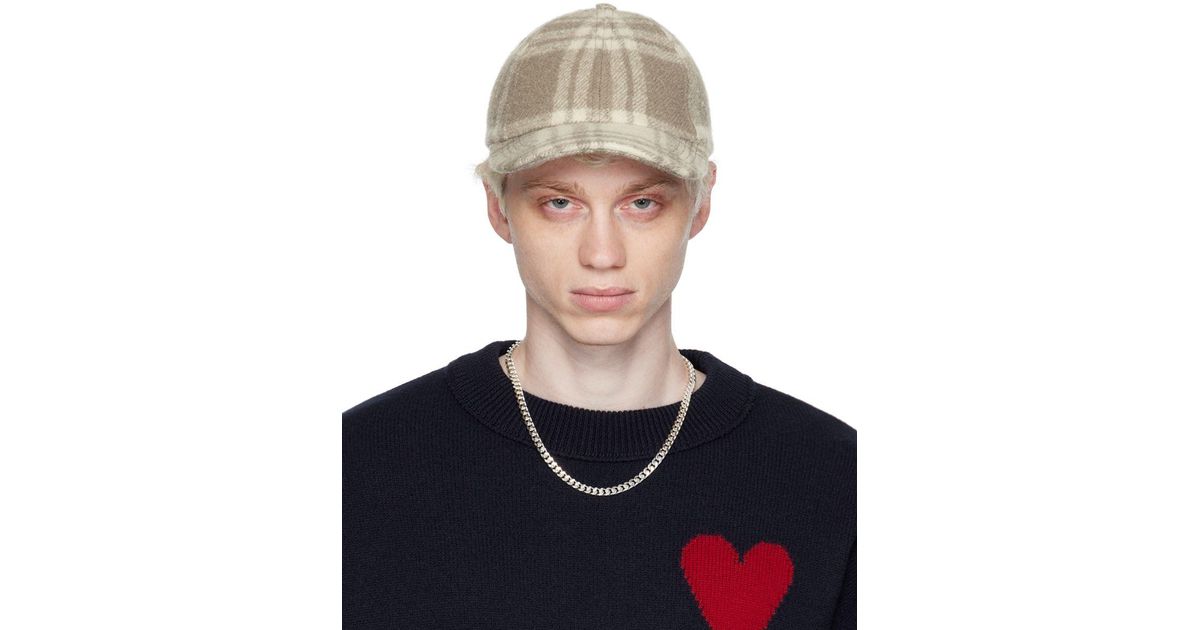 Ami Paris Beige Check Cap in Blue for Men Lyst