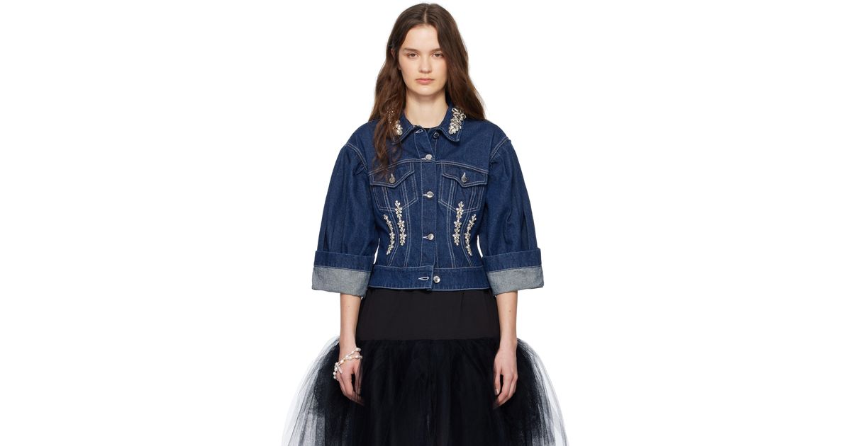 Simone Rocha Turbo Embellished Sculpted Denim Jacket in Blue