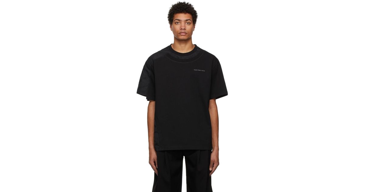 Feng Chen Wang Cotton Laye Stitch Detail T-shirt in Black for Men Mens Clothing T-shirts Short sleeve t-shirts 