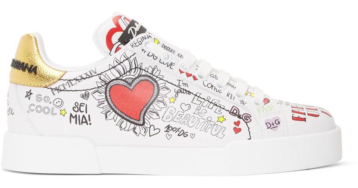 Dolce & Gabbana White All Over Graffiti Sneakers | Lyst