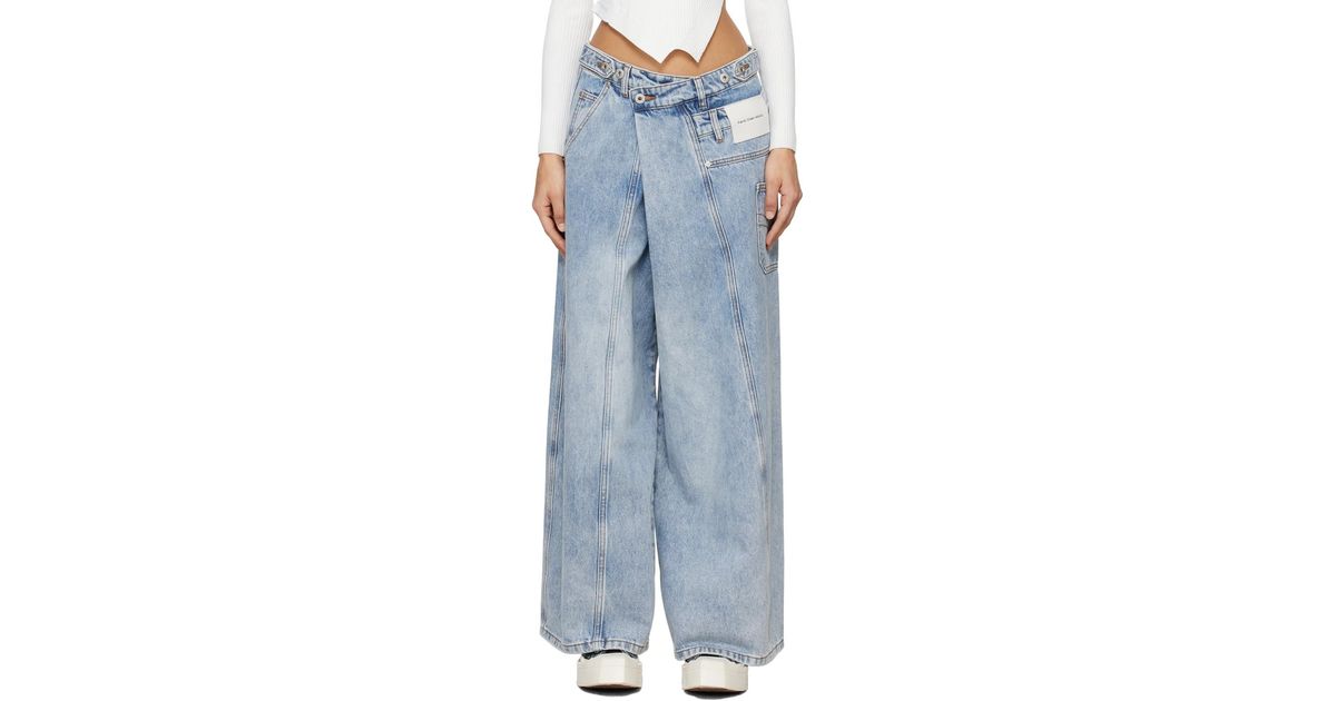 Feng Chen Wang Asymmetric Jeans in Black | Lyst Feng Chen Wang Asymmetric Jeans in Black | Lyst