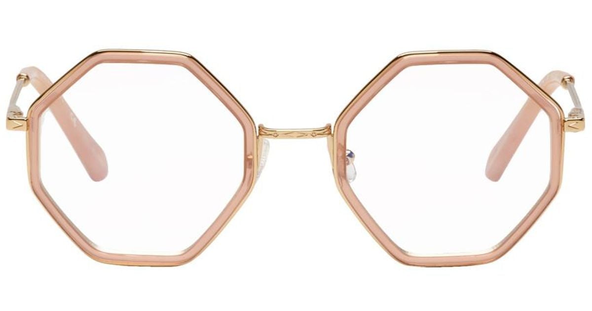 Chloé Gold And Pink Octagon Glasses | Lyst