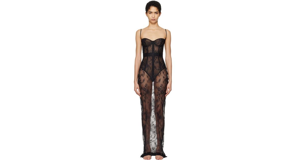 Skims Ultra Fine Lace Strapless Corset Long Maxi Dress in Black | Lyst  Canada