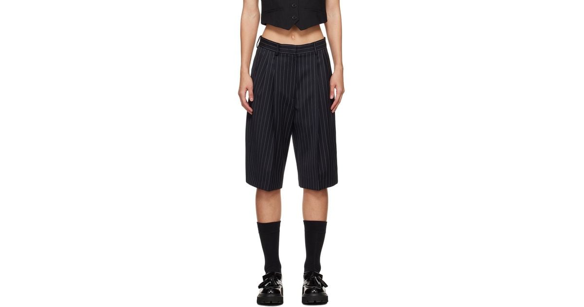 MSGM ネイビー ピンストライプ ショートパンツ ブラック | Lyst