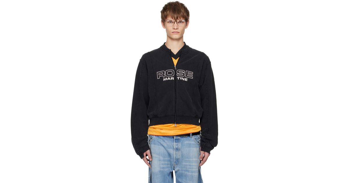 Martine Rose Shrunken Zip Up Crew Sweatshirt in Black for Men | Lyst