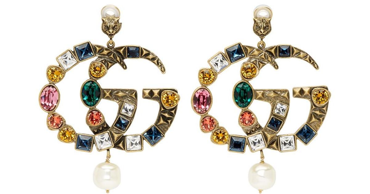 Gucci Crystal Gg Earrings in Pearl 