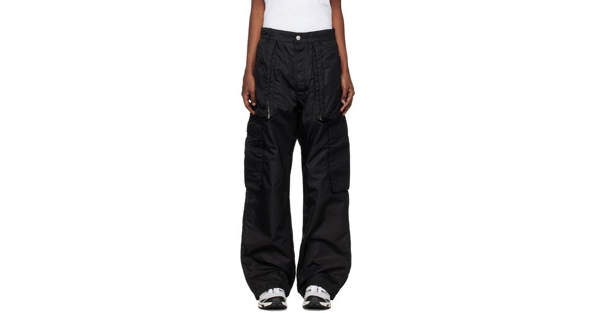 【関税込み】B1ARCHIVE ブラック ワイドレッグ カーゴパンツ b1archive-BLACK-NYLON-Wide-Leg