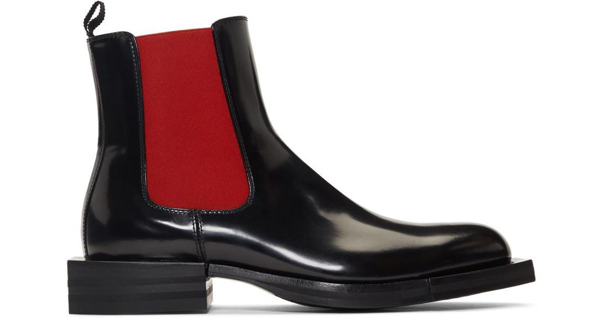 alexander mcqueen black and red chelsea leather boots