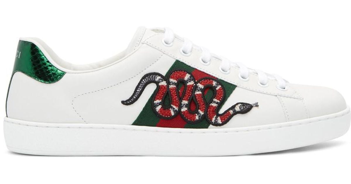 Gucci Leather White Snake Ace Sneakers 