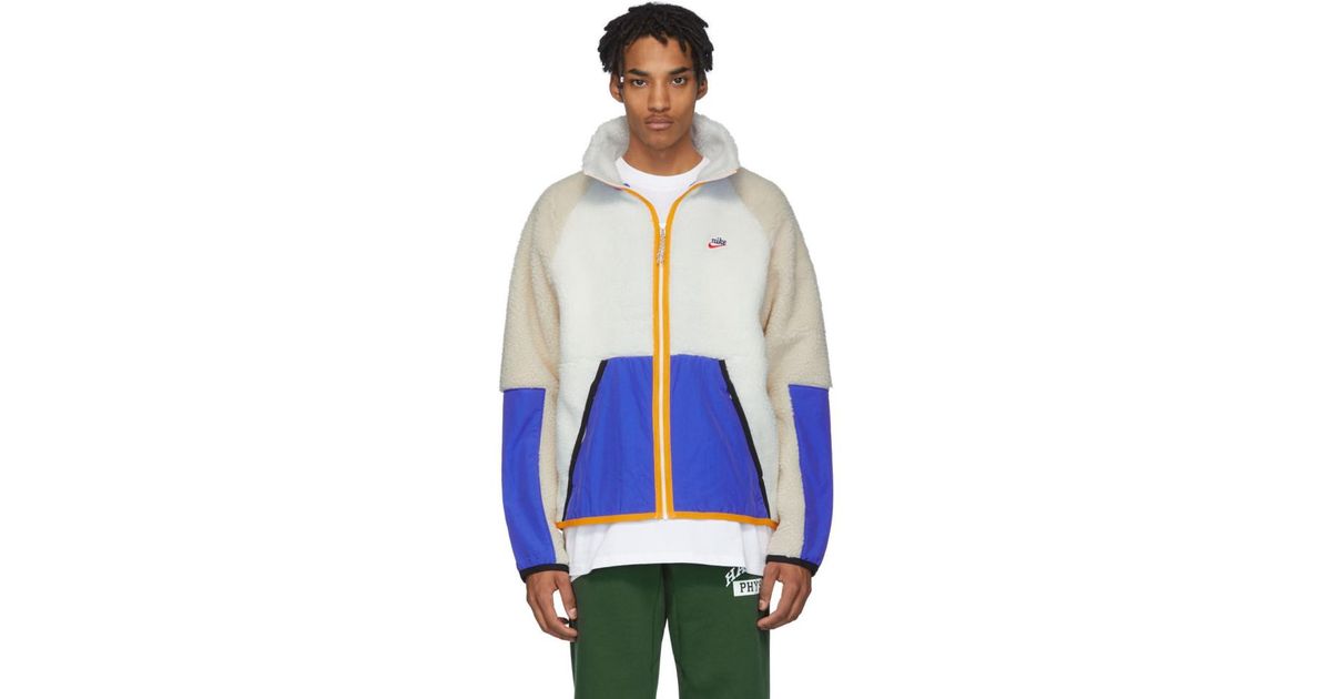 Nike White And Blue Sherpa Jacket for Men | Lyst