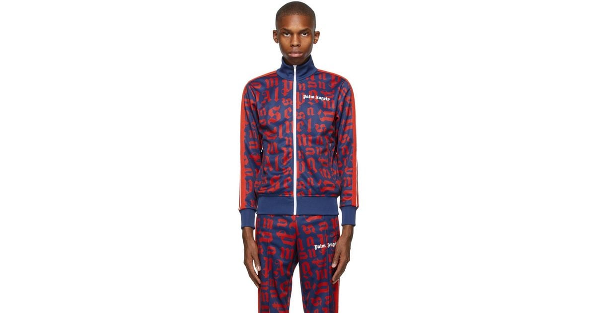 Palm Angels Blue and Red Monogram Track Jacket Palm Angels