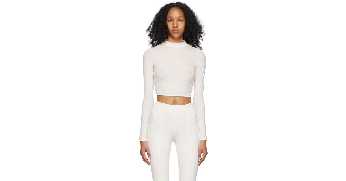 Alo Yoga White Ribbed Crop Premier Long Sleeve Sport Top | Lyst