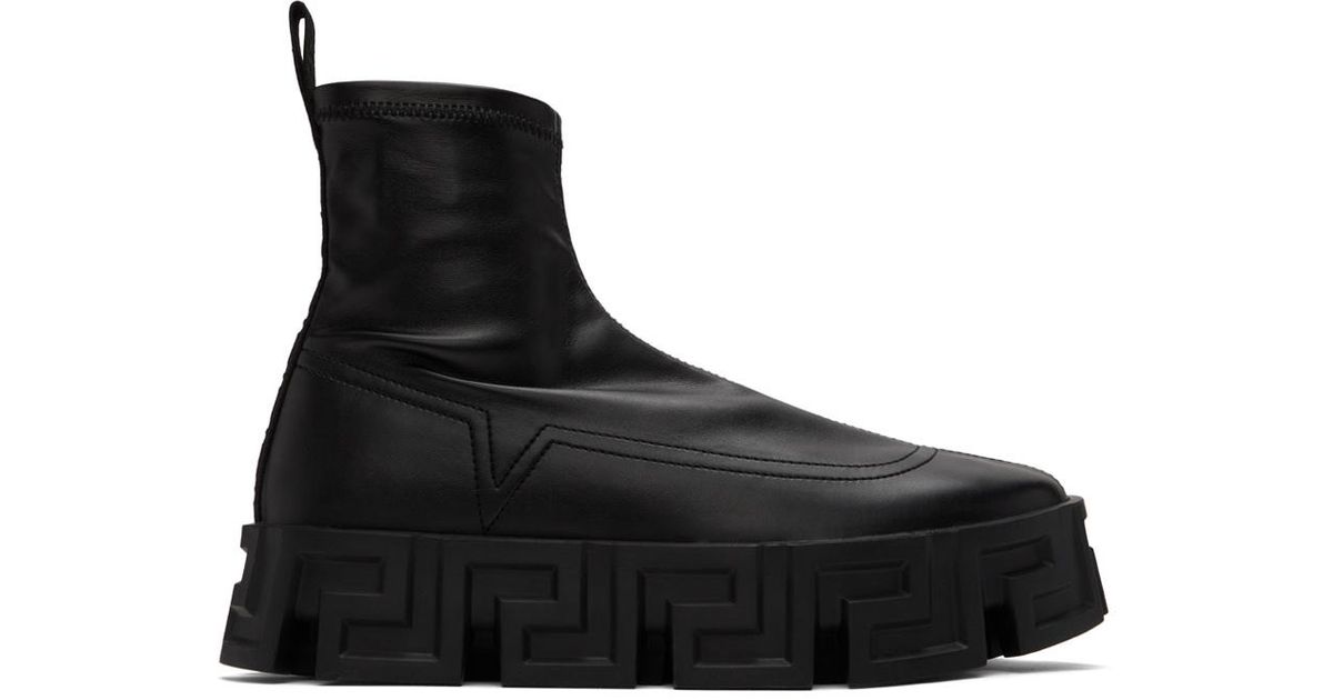 Versace Greca Chelsea Boots in Black for Men Lyst