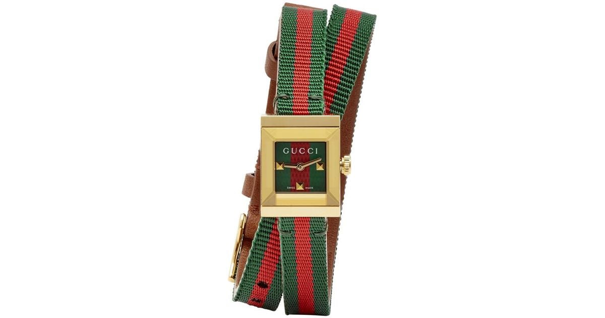 Gucci Leather Square Web Double Wrap G 