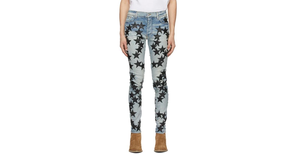 Amiri Blue Chemist Leather Stars Jeans for Men | Lyst
