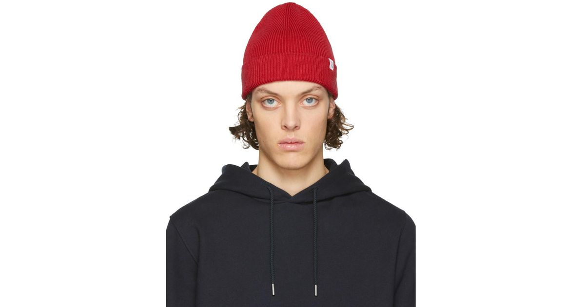 Norse Projects Red Cotton Watch Beanie 