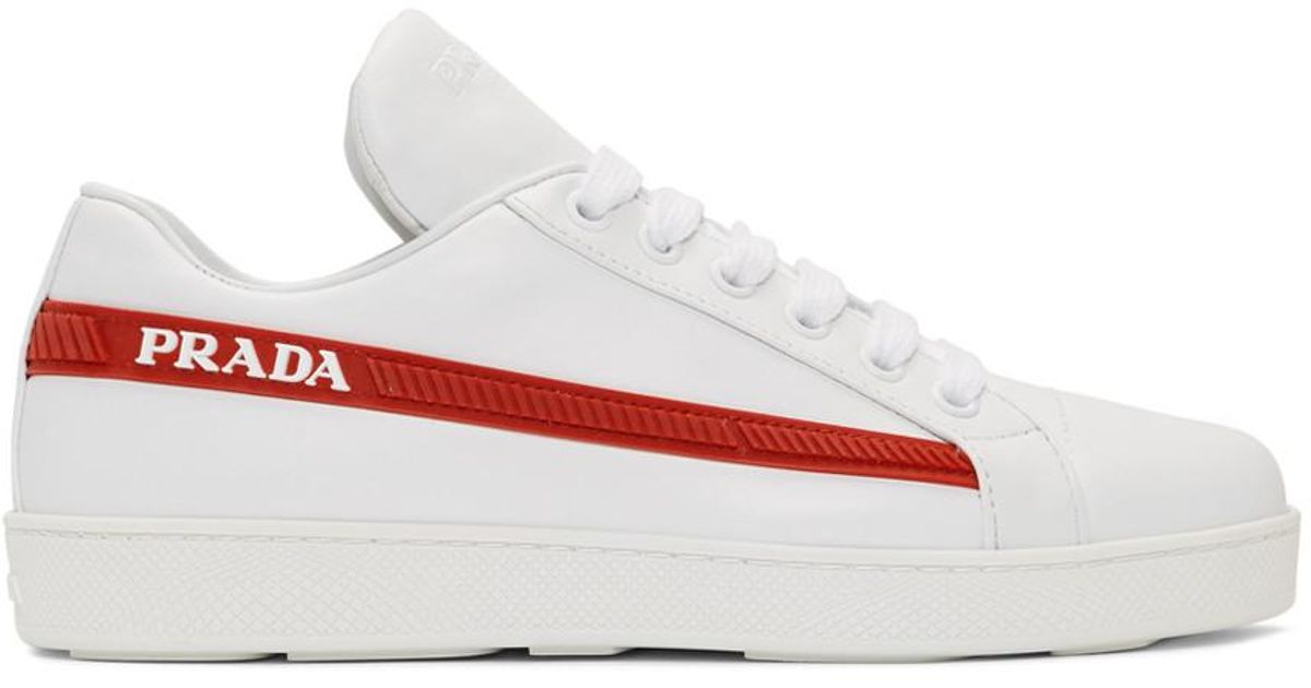 prada white and red sneakers