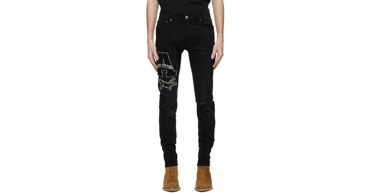 Amiri Black Varsity Patch Jeans for Men | Lyst