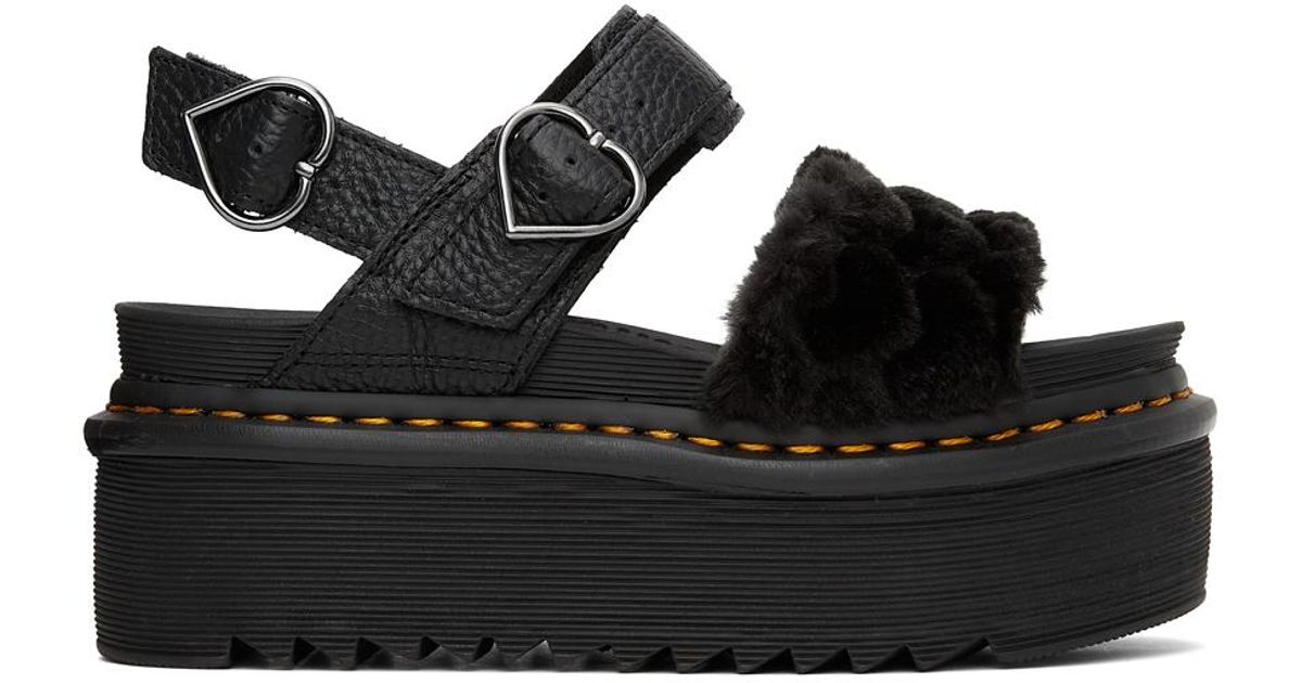 Dr. Martens Faux-fur Voss Quad Fluffy Platform Sandals in Black | Lyst