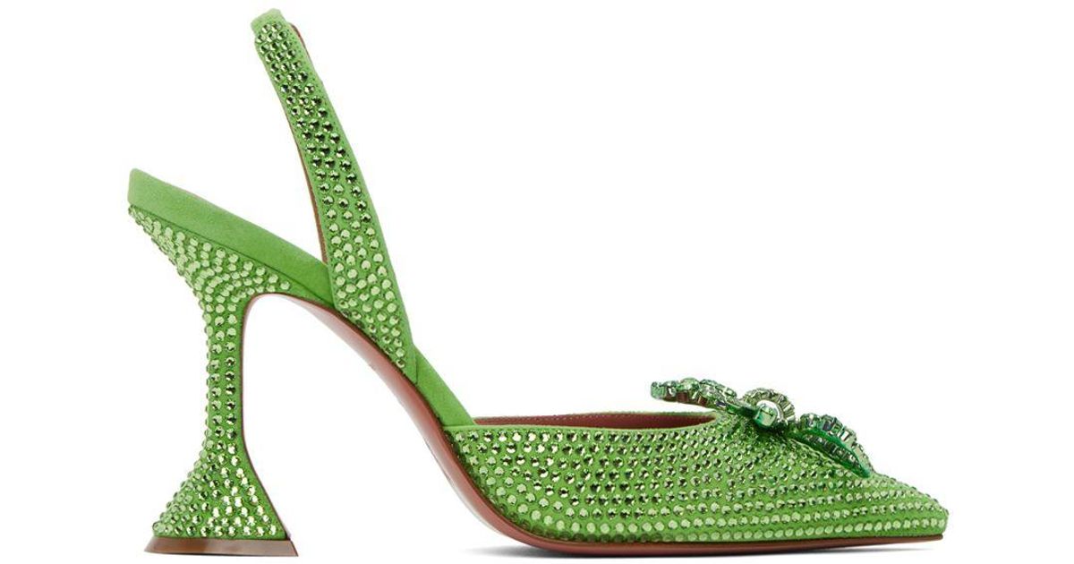 AMINA MUADDI Crystal Rosie Sling Heels in Green | Lyst