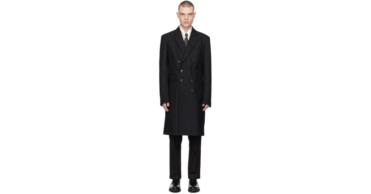 Dries Van Noten Black Striped Coat for Men | Lyst