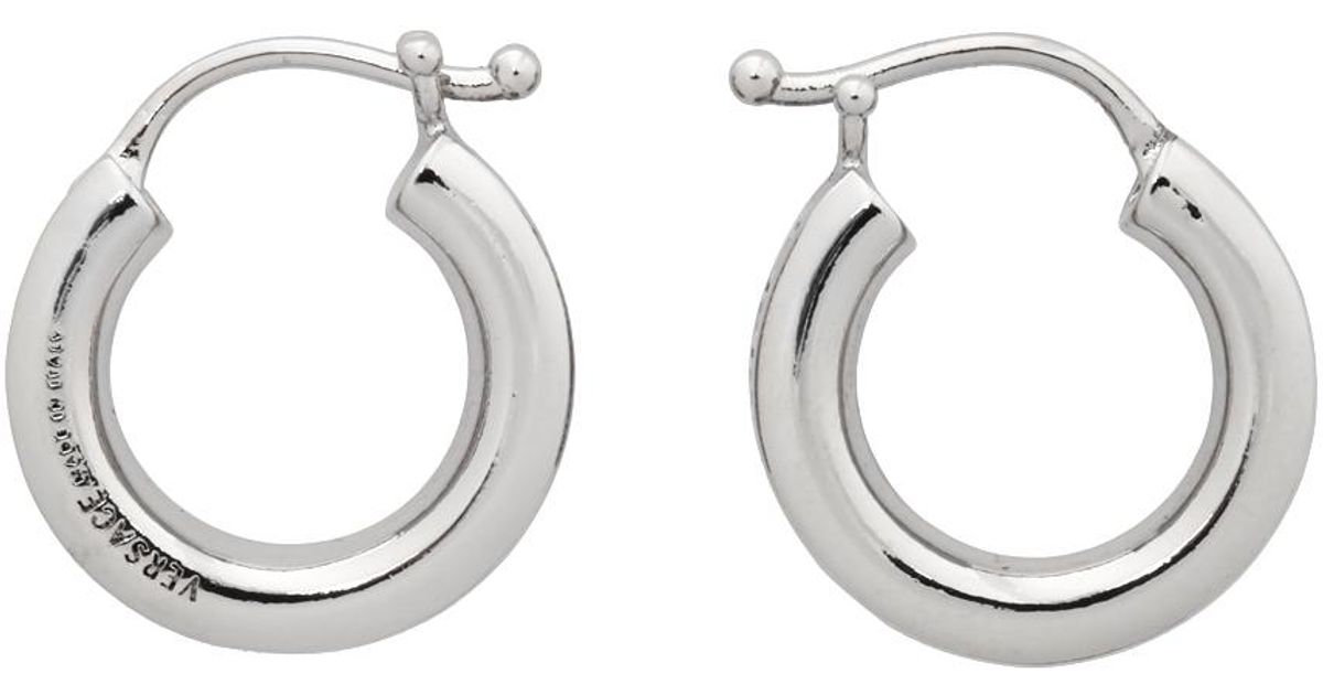 Versace Small Greca Hoop Earrings in Black for Men Lyst