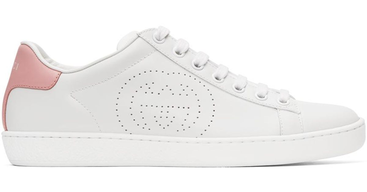 Gucci Leather & Pink Interlocking G Ace Sneakers in White Lyst