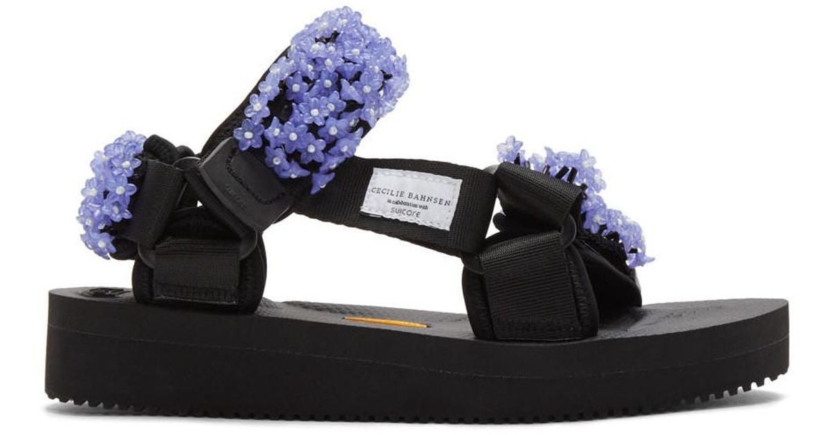 Shop Cecilie Bahnsen Black Blue X Suicoke Maria Beaded Velcro-strap Sandals