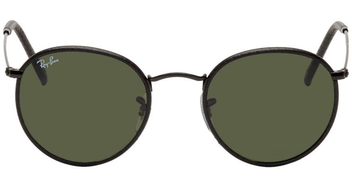 ray ban round leather sunglasses