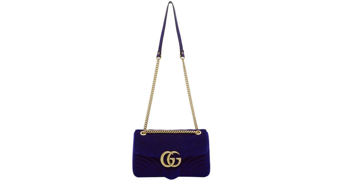 Gucci Blue Velvet Medium Gg Marmont 2.0 Bag - Lyst