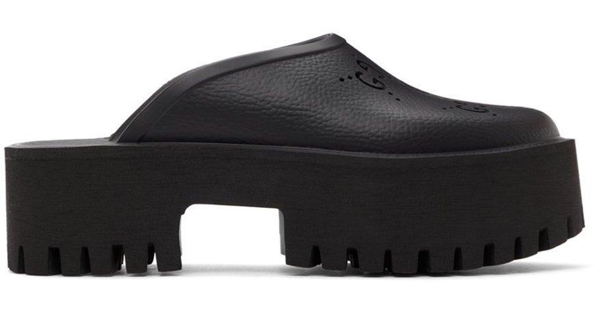 Gucci Platform Perforated G Sandal in Black | Lyst UK