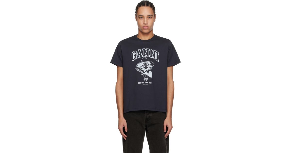 【GANNI】ブラック Basic Cotton Witch リラックス Tシャツ black-basic-cotton-witch-