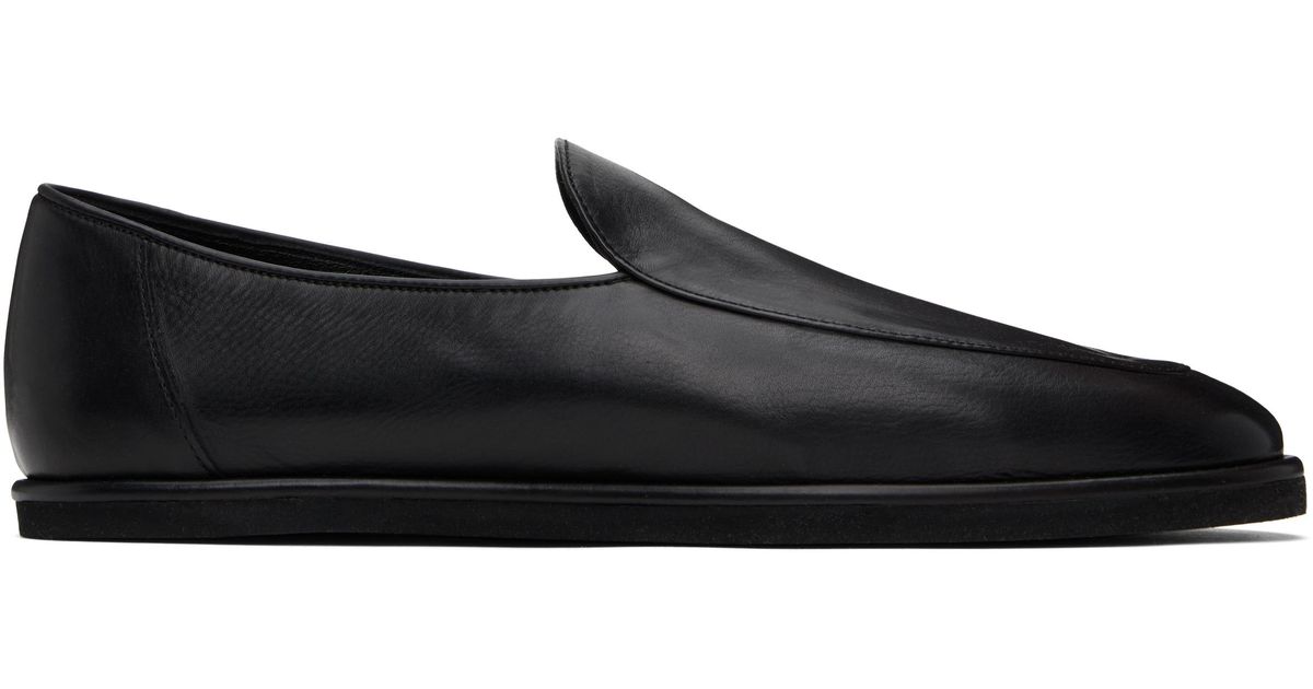 AURALEE Soft Leather Slip-On Loafers in Black for Men | Lyst