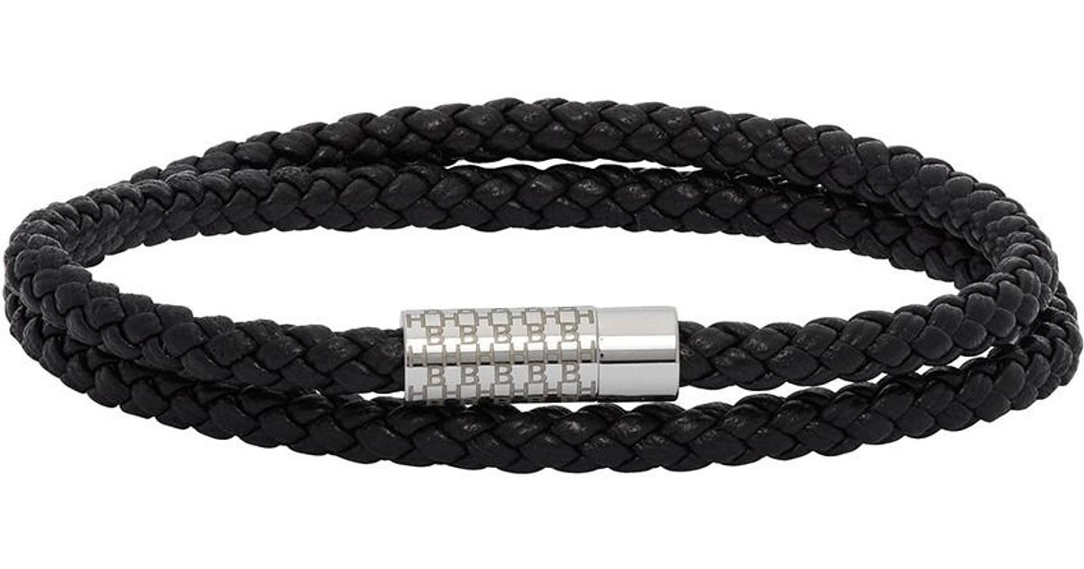BOSS by HUGO BOSS Leather Black Doublewrapped Monogrammed Bracelet for