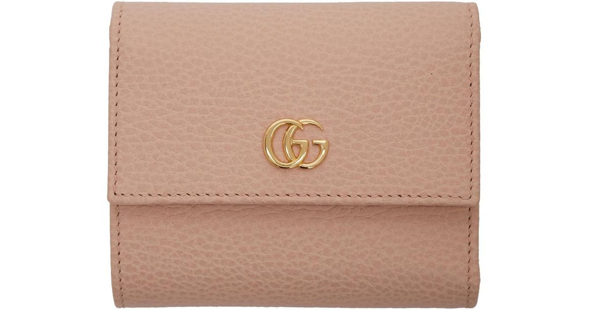 Gucci Leather Pink Small GG Marmont Trifold Wallet - Lyst