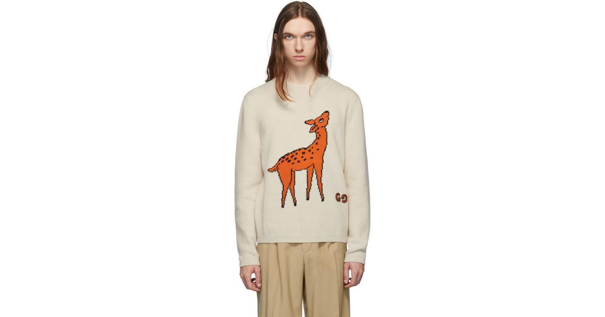 Gucci Wool Beige GG Deer Sweater in 