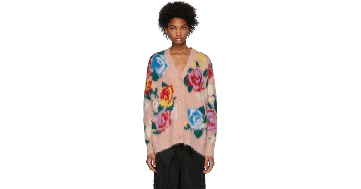 Lyst Miu Pink Flowers Long Cardigan In